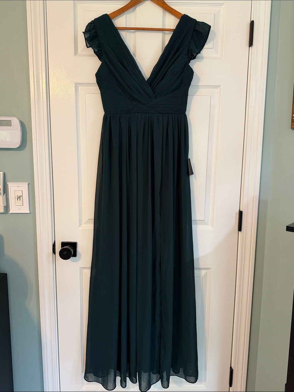 Lulu's Teal V-Neck Chiffon Maxi Dress